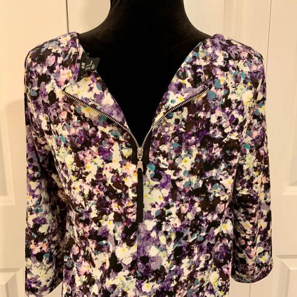 H&M Black Purple Splatter Floral Print Shift Dress Medium - Picture 10 of 12